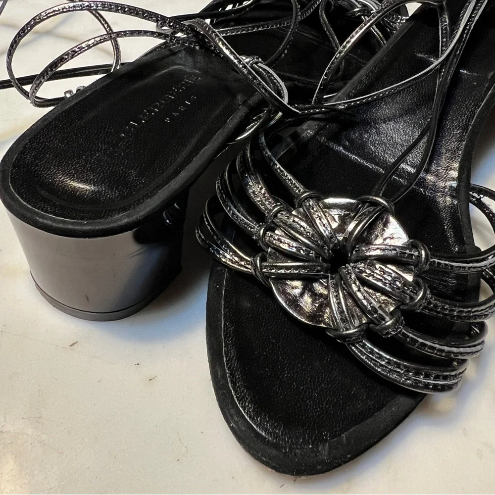 Robert Clergerie Paris Strappy Sandal 1 3/4” Heel Size 10.5B Metallic Blk/Gray - Picture 7 of 13